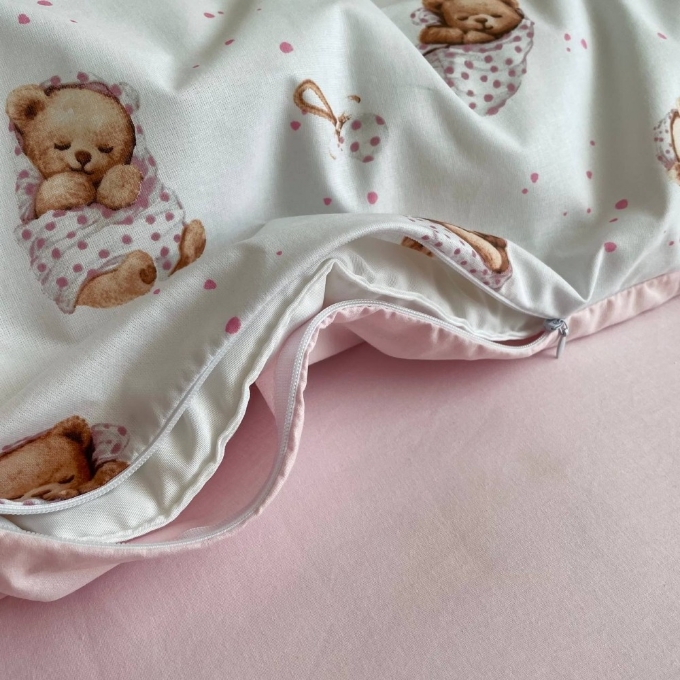 Set lenjerie de schimb pentru patut bebe 3 piese Mix ursulet roz (5)
